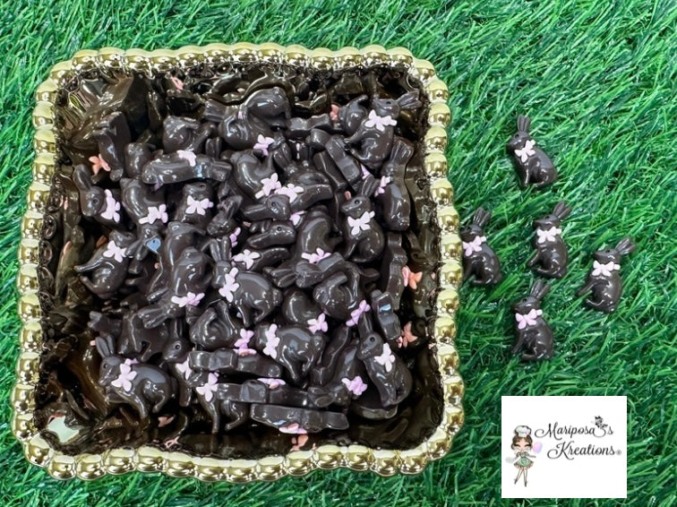 Fake Chocolate Bunny Cabachons Pink