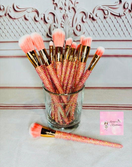 Pink Rhinestone Makeup Brush Set 12 piece