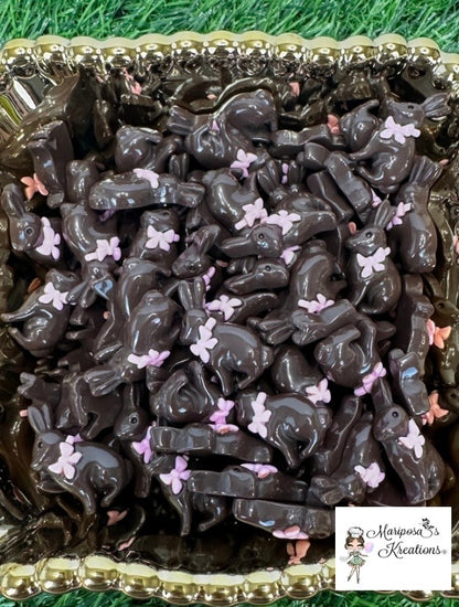 Fake Chocolate Bunny Cabachons Pink