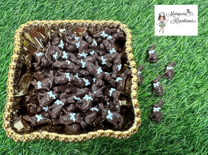 Fake Chocolate Bunny Cabachons Blue