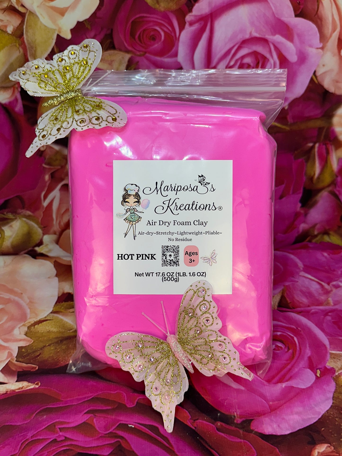 Hot Pink Air Dry Foam Clay 500 grams